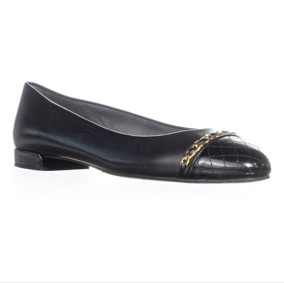 Stuart Weitzman CIA Black Quilted Chain Flats Size 9 - Picture 1 of 13